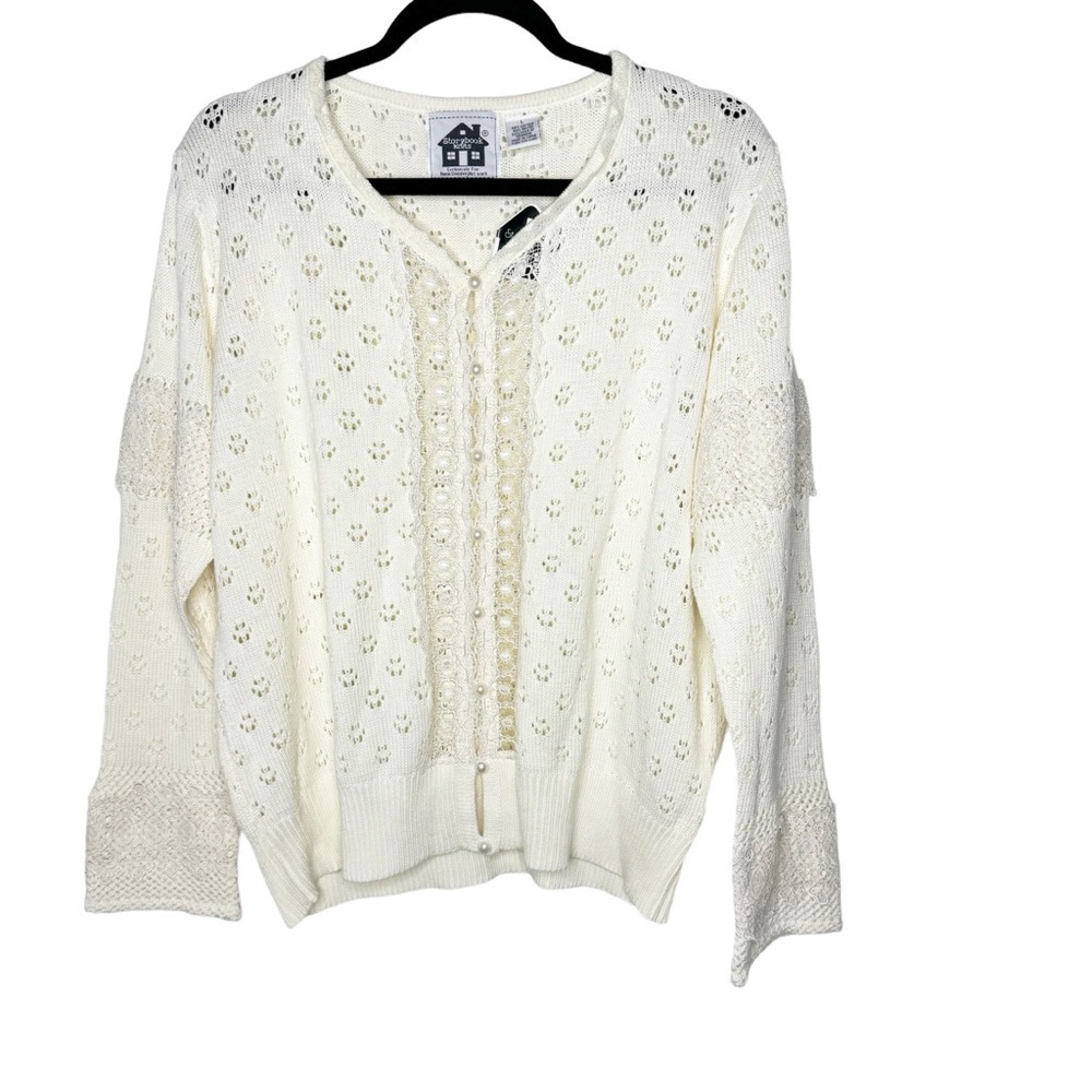 Storybook Knits Lovely Lace Cardigan Sweater Cream Large